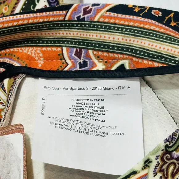 ETRO A-Line Skirt 42 US 6 Orange Multi Color Paisley Jersey Skirt IT NWT $890 - Picture 4 of 8
